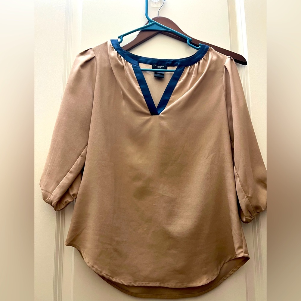 Ann Taylor Beige and Navy Blouse